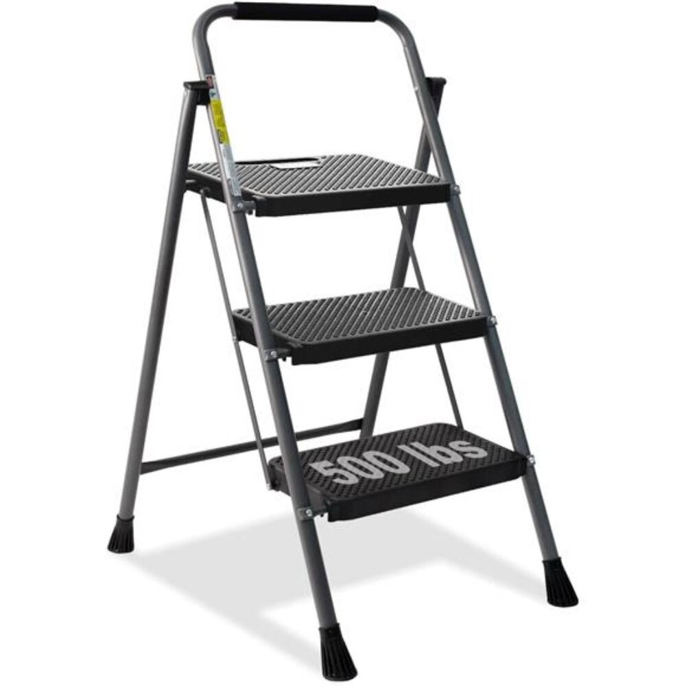 3 Step Ladder, GOLYTON Folding Step Stool with Anti-Slip Wide Pedal &  Handgrip